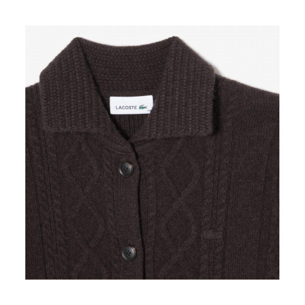 Lacoste Women S Cable Crop Cardigan [brown]