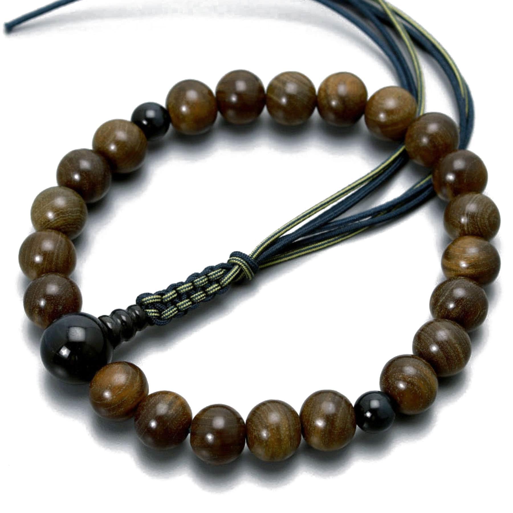 

Men s Buddhist Prayer Beads, Kyoto Style, 22 Green Sandalwood Beads with Blue Tiger s Eye Stone and 6 Silk Strands, Suitable for All Sects, Ideal for