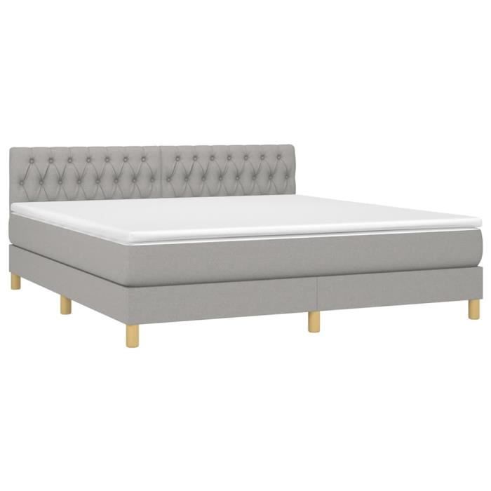 3140873 vidaXL Lit à sommier tapissier avec matelas Gris clair 180x200cm Tissu