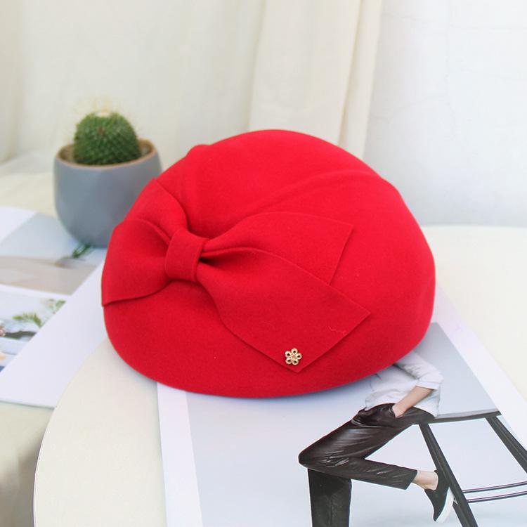 Hat Women'S Autumn And Winter Wool Stewardess Hat Beret British Vintage Versatile Top Hat Fashion Trend