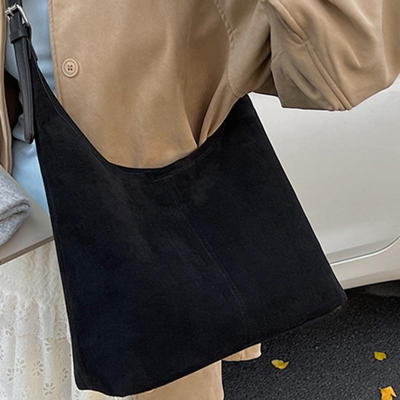 Laid-back Style Large-capacity Suede Bag, Simple Single-shoulder Underarm Bag, Retro Commuter Tote Bag