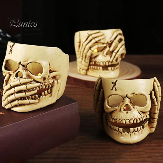 Skull Candle Holder Resin Tea Light Holder Gothic Candlestick Halloween Party Tabletop Decor for Home Room Living Room
