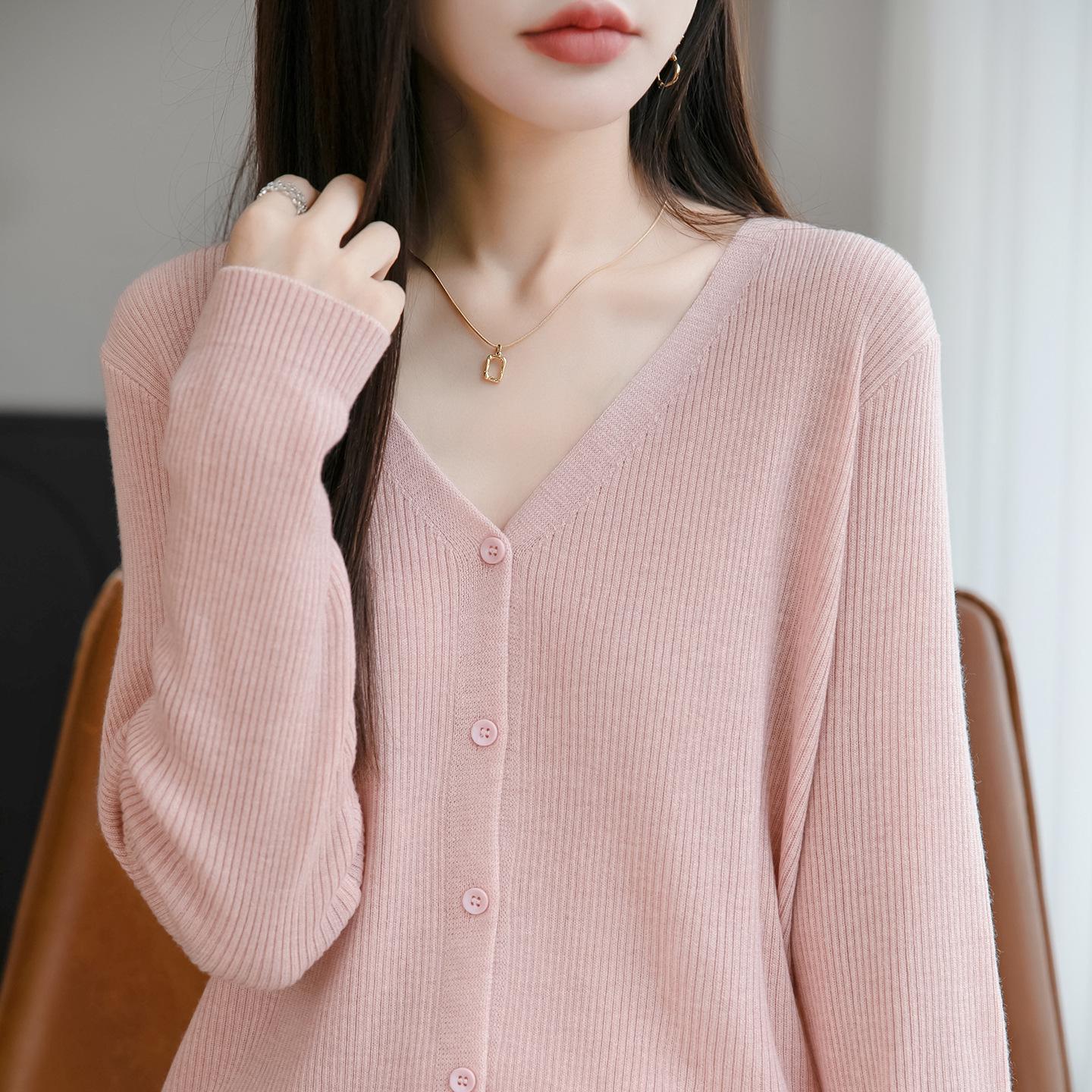 

Women s V-Neck Knit Cardigan - Long Sleeve, Slim Fit Autumn Sweater L