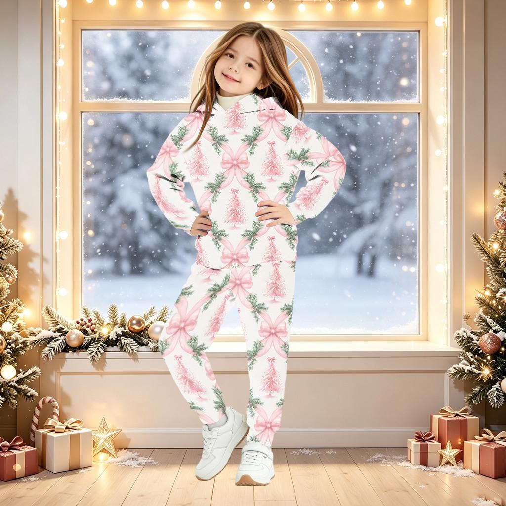 Weihnachts-Print Kapuzenpullover-Set für Jungen und Mädchen