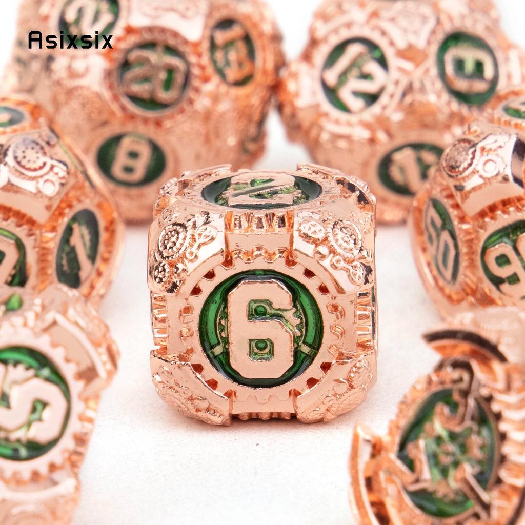 7 Pcs Orange Green Gear Wheel Metal Dice Solid Metal Polyhedral Dice Set Suitable for Role-Playing RPG  Board Game Card Game