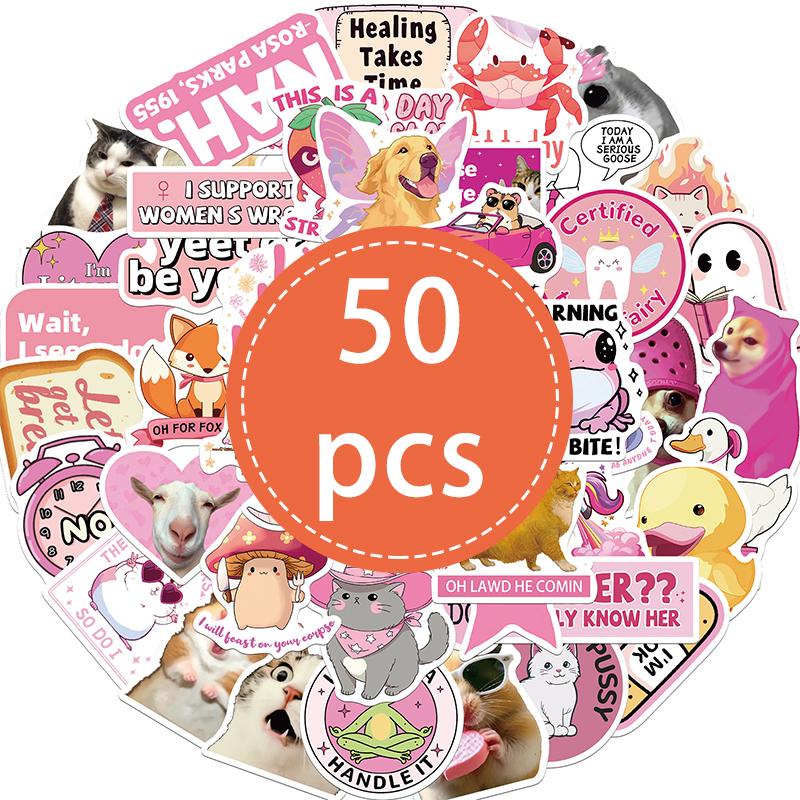 

50PCS Pink Funny Animal Quote Stickers Cute Humor Animal Sticker Pack Vinyl Waterproof Decals for Scrapbooks Journals