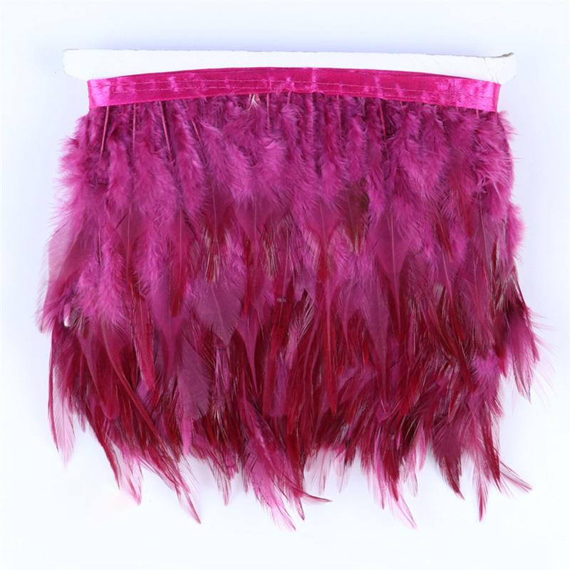 10Meters Leather Pink Rooster Neck Hackle Feather Trim Ribbon Pheasant Feathers Fringe For Crafts Plume Decoration Decor Plumas