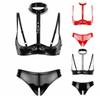 Sexy Womens 2 Pcs Lingerie Set Open Cups Shelf Bra Tops with Open Crotch Panties Underwear Night Club Wear