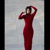 Retro red turtleneck knitted dress women's autumn and winter new high-end sexy slim bottom hip-wrapped dress