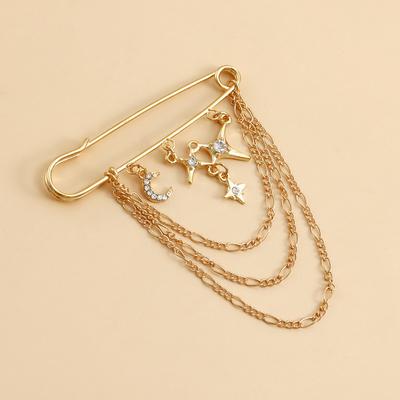 Brooches Accessories Clothing Pendants Personality Pins Star And Crescent Tassel Commuter Festival Gifts Elegant Women Creative 1pc Fashion  Unique