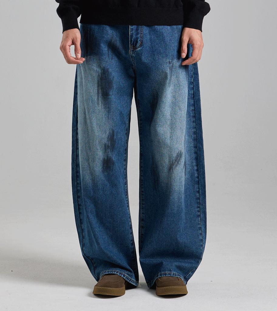 Beoteunseoul Painted Curved Volume Denim Pants (Blue)