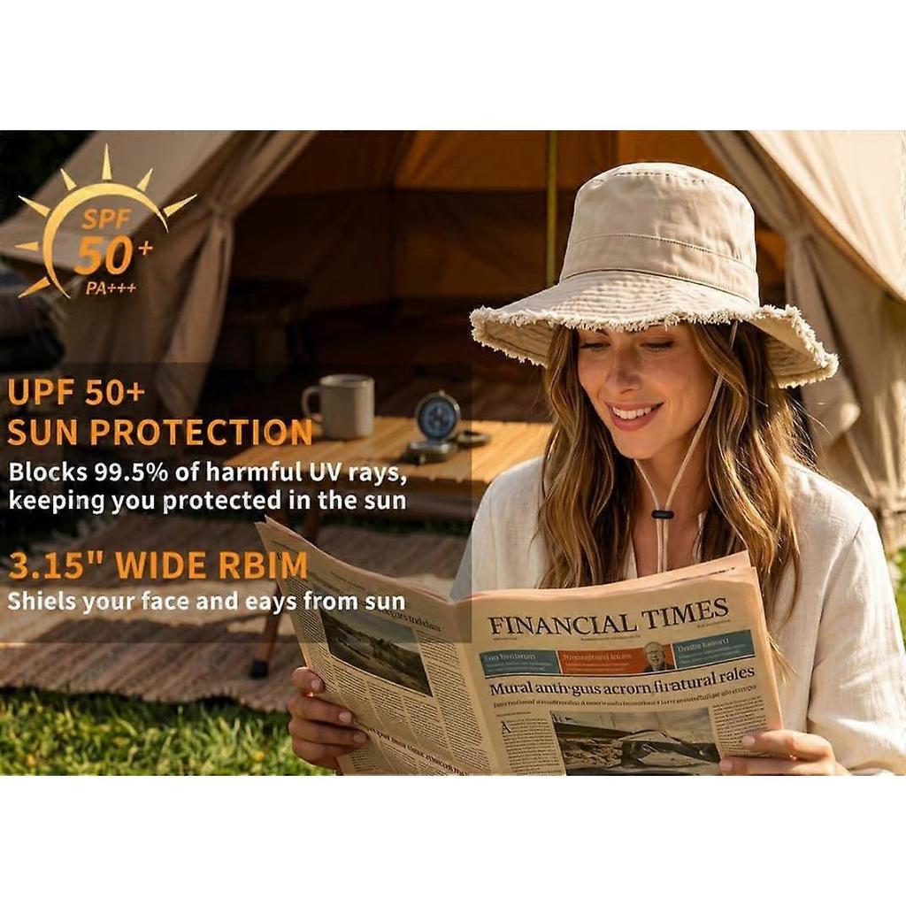 Womens Cotton Sun Hat Floppy Wide Brim Bucket Hat Foldable Gardening Hat Breathable Summer Travel Beach Hat UPF50+