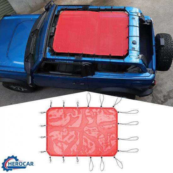 Red Anti-UV Roof Mesh Sunshade Top Shade Cover Net for + Ford Bronco 2-Door