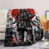 1Pc Japanese Samurai Print Flannel Blanket, High quality Comfortable for All Seasons, Home Decor, Warmth and Comfort, Perfect for Christmas Gifts
