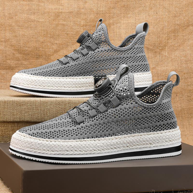 Pánské letní boty s otočnou přezkou, prodyšné, tenké, s dutou síťovinou, pánská sportovní a volnočasová lehká obuv na prkno s jedním pedálem