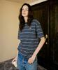 Peullukeu Retro Striped Short Sleeve T-Shirt Navy Fst343