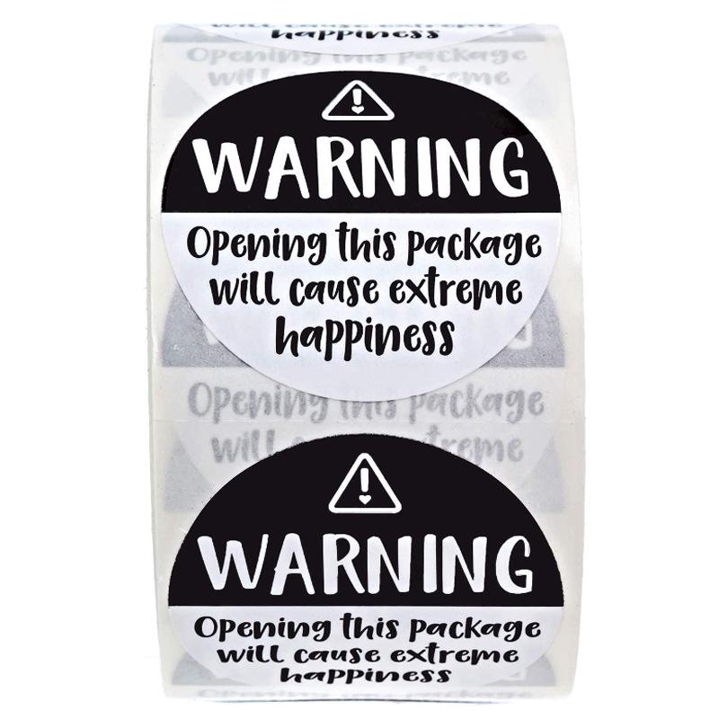 3.8cm Black and White "Warning" Adhesive Labels for Gift Decoration and Business Sealing