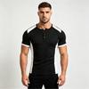 Men's Color Block Half Button Short Sleeve T-Shirt for Summer Casual Athletic Wear