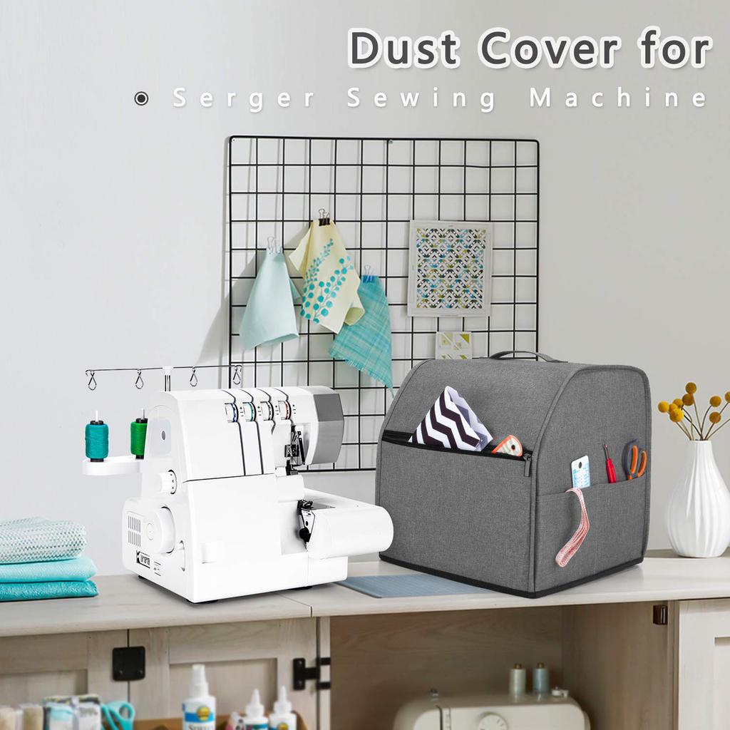 Multipurpose Polyester Sewing Machine Dust Cover with Storage Pocket and Top Handles Overlock Sewing Machine Dust Cover