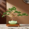 Aris & Juno Alloy Welcome Pine Fortune Tree with Golden Ingot, Modern Chinese Style Wealth Sculpture, Glass Enamel Decor for Home Office Desk