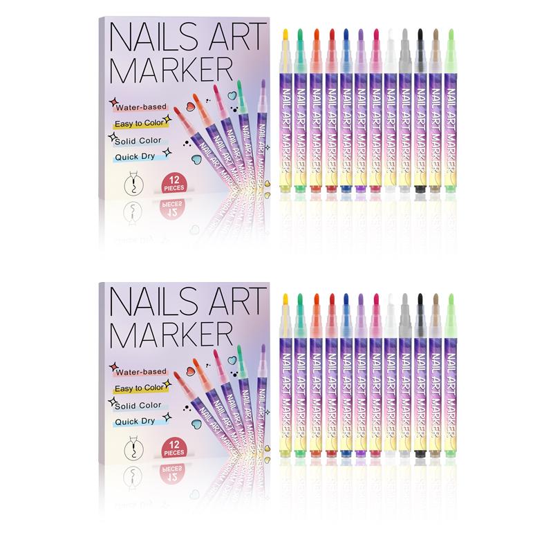 Quick drying nail color graffiti marker pen, 12 color nail art painting special pen set, easy to use portable nail acrylic pen