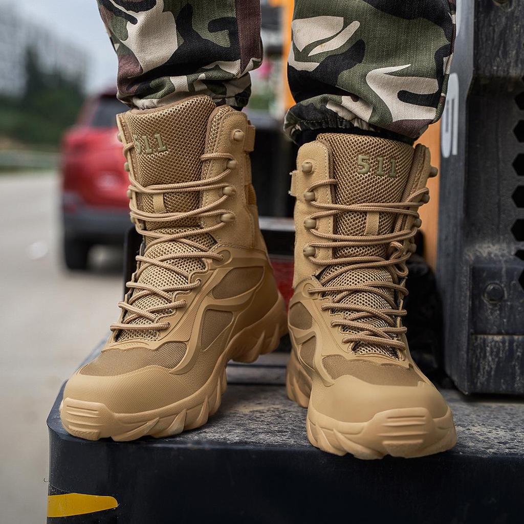 Stivali Militari Tattici Resistenti all'Usura Antiscivolo da Uomo - Scarpe da Montagna Desertiche Outdoor ad Alta Caviglia, Taglie Grandi.