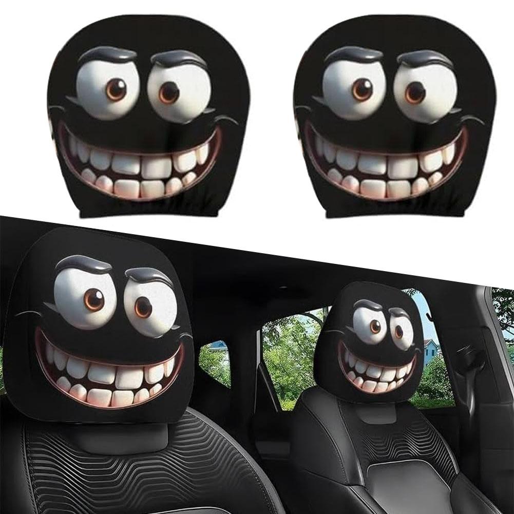 2pcs Horror Smiley Face Printed Car Pillowcase Soft Comfortable Decor Cushion Cover Universal Fun Head Cover Seat Protector