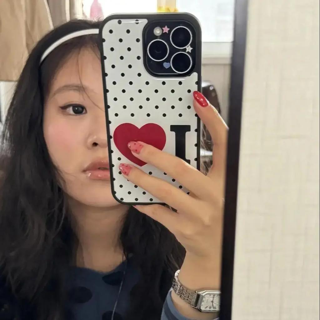 Korean Retro Wave Point Love i love Personalized Drop Glue Phone Case for iPhone 17 AIR 16 15 14 13 12 11 PRO MAX PLUS Y2K Cover