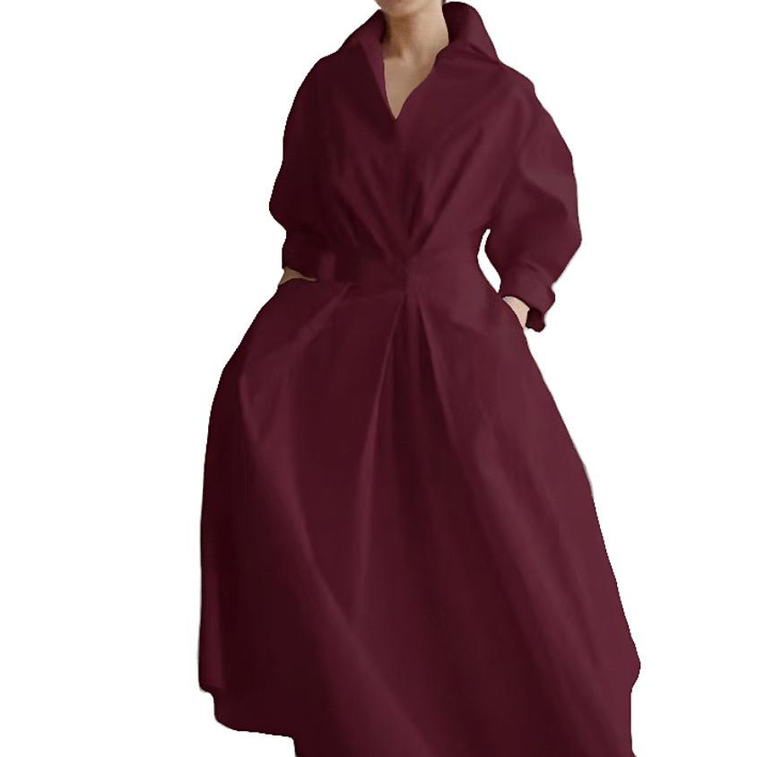 

Платье большого размера для женщин летнее элегантное с лацканами, платье-рубашка на пуговицах с масляной живописью, повседневное платье с рукавом 3/4, праздничное платье L винный