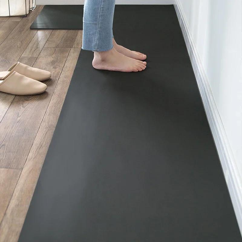 Solid Minimalist Kitchen Floor Mat PVC Anti-slip Waterproof Oil-proof Dirt-resistant Rug Strip Leather Mats for Home