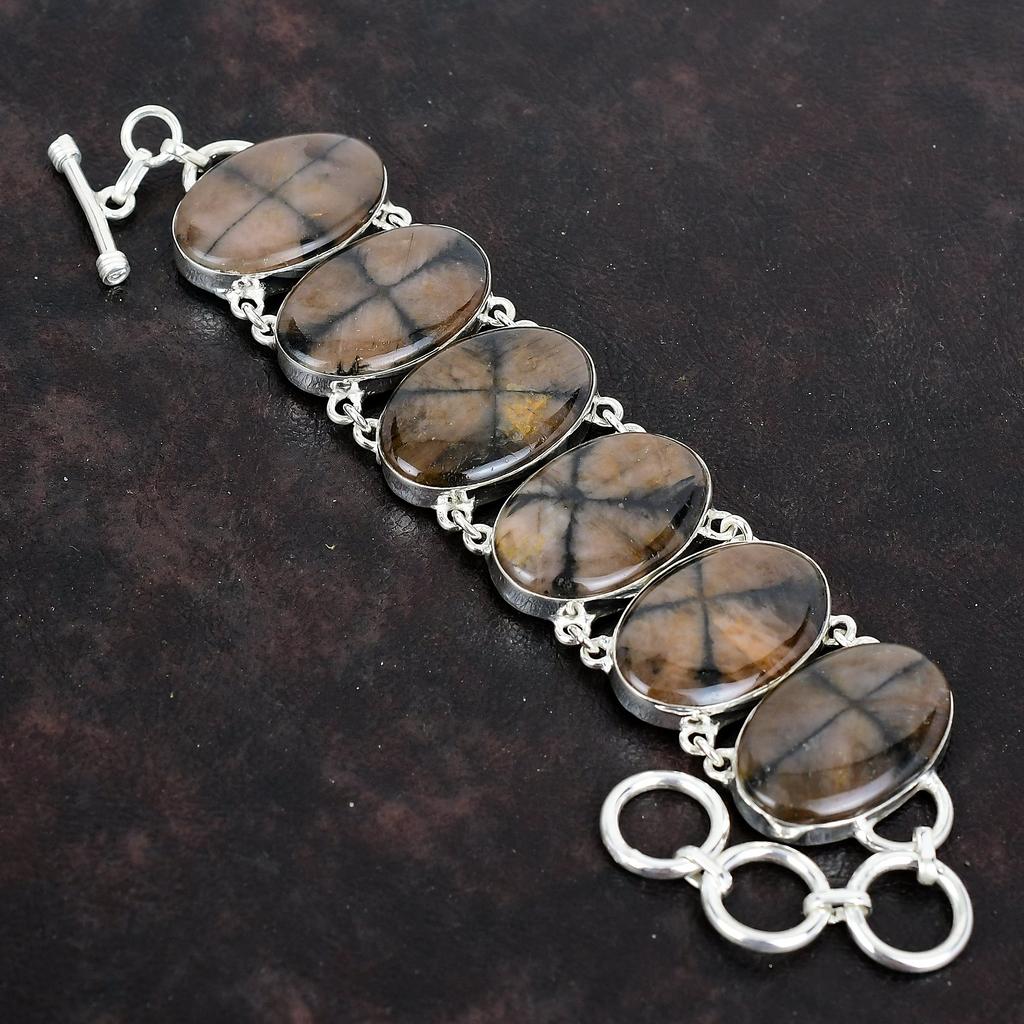 Chiastolite Bracelet Real Gemstone Bracelet Elegant Jewelry 925 Sterling Silver Bracelet Handmade Adjustable Chain Bracelet Gifts for Mother