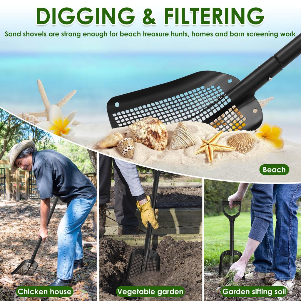 59-118CM Extendable Sifting Sand Shovel Aluminium Alloy Chicken Poop Scooper Chicken Coop Goat Stall Cleaning Tool for Gardening