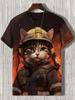 Japanese Cat Pattern T-Shirt For Men Warrior Animal 3D Print Tee Shirts Summer Casual O-Neck Short Sleeve Tees Street Loose Tops