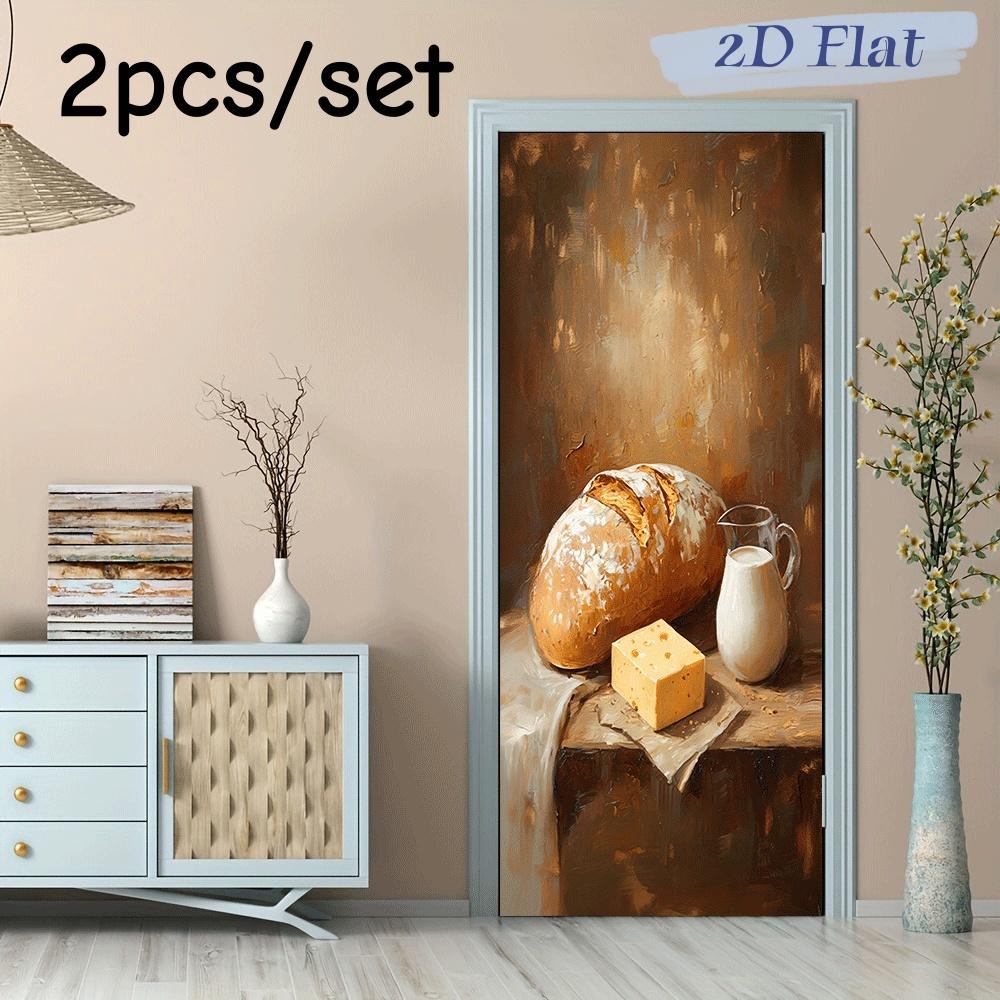 

2pcs Retro Oil Painting Style Bread Cheese Wall Stickers Kitchen Restaurant Decoration Stickers Warm Food Theme Wall Decoration (as the picture,38.5x200cmx2)