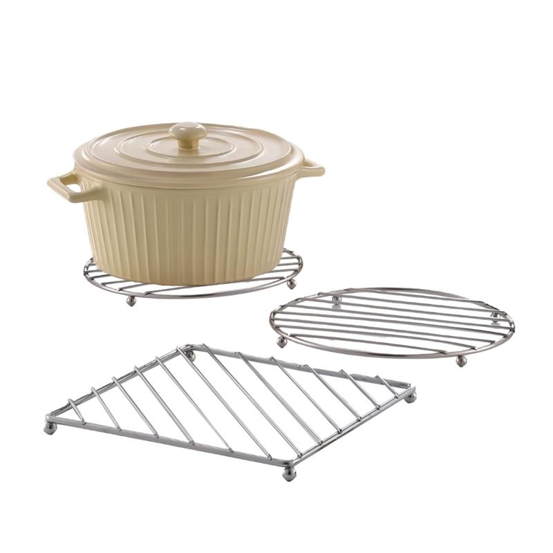 A84X-Stainless Steel Trivet Set Of 3 For Hot Pots/Pans Square & Round Dishwasher Trivets