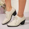 Fashion Spring New Coarse Heel Shoes Women's Fashion Pointed Head Deep Mouth Front Lacing Non-slip Soft Sole Low Top Shoes