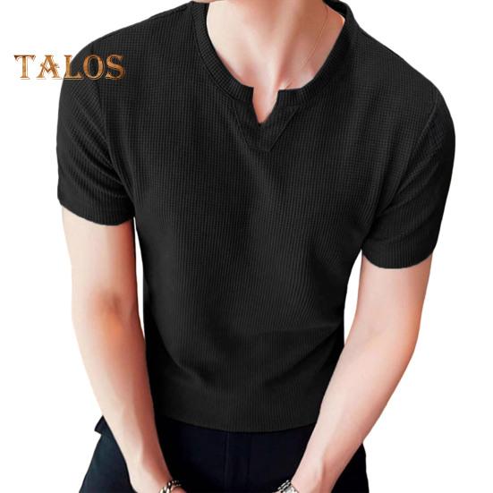 Men's Waffle V-Neck T-Shirt Solid Color Casual Tee Shirt Summer Short-Sleeved Pullover Top for Daily Outings Home Gym Street Wear