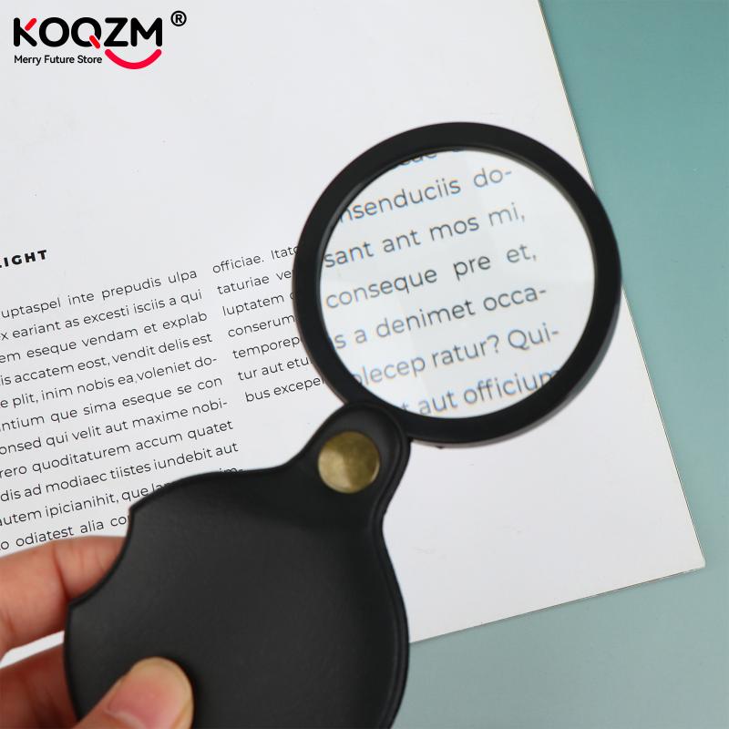 50/60mm Mini Magnifying Glass 6/8X Folded Leather Case Portable Handheld Read Newspaper Jewelry Gift Single Glass Lens Magnifier