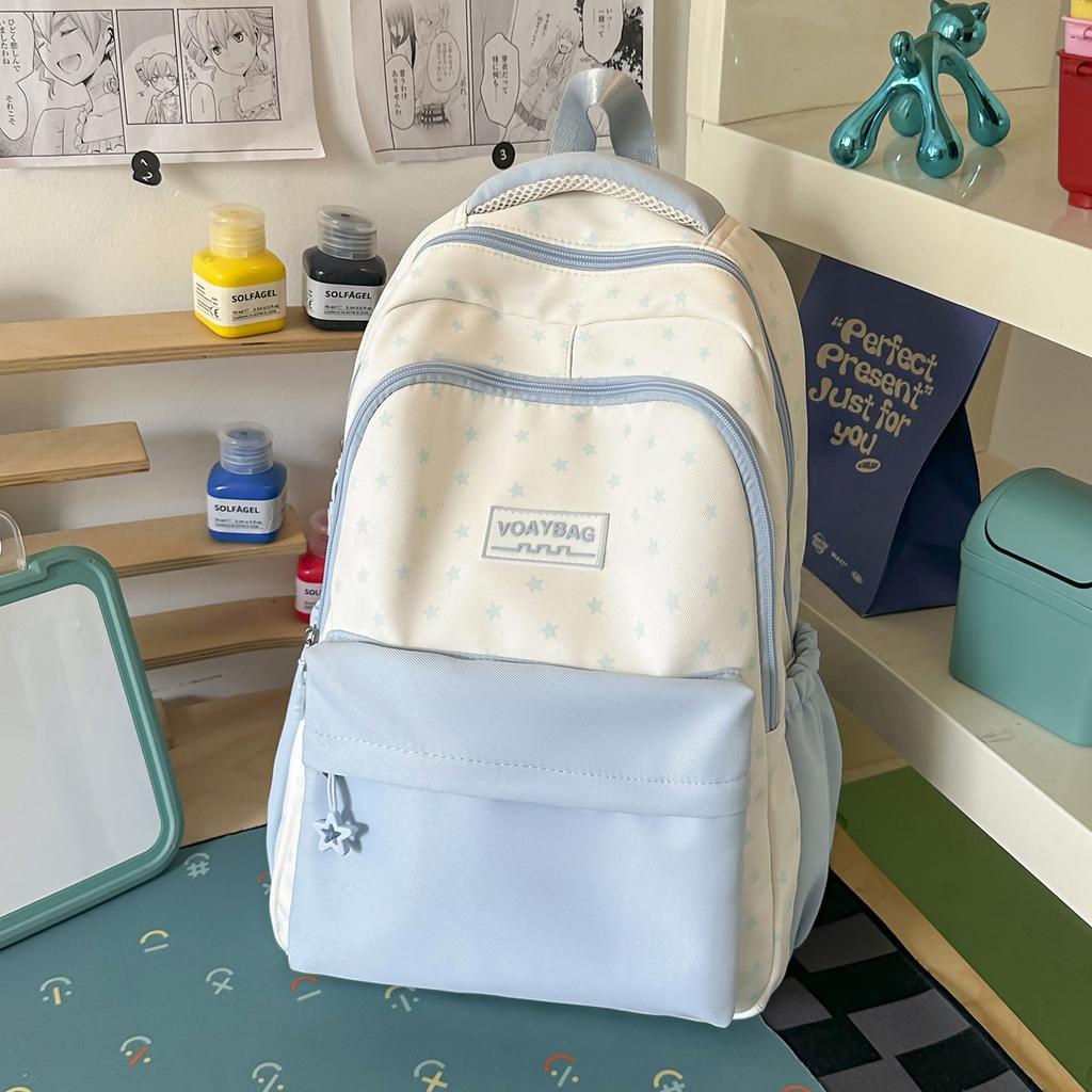 Schoolbag Mori student schoolbag female contrasting color high value campus backpack large capacity star printing fashion backpack