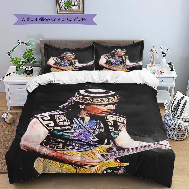 Carlos Santana Guitar Player Rock Music Portrait Print Duvet Cover Set 3 Pieces Guitarist Art Bedding Bedroom Decor Without Pillow Core Comforter