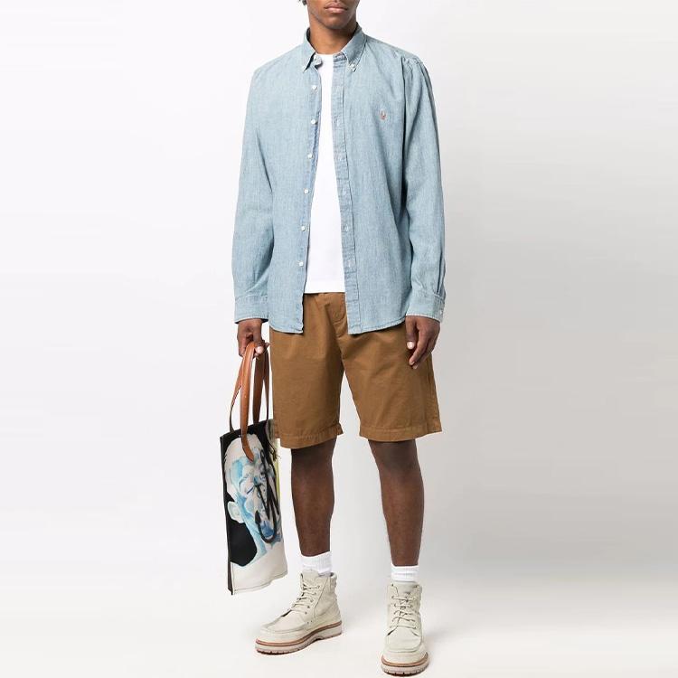 Polo Ralph Lauren FW21 Embroidered Logo Slim Fit Long Sleeve Shirt Men shirts Blue 710548538-001