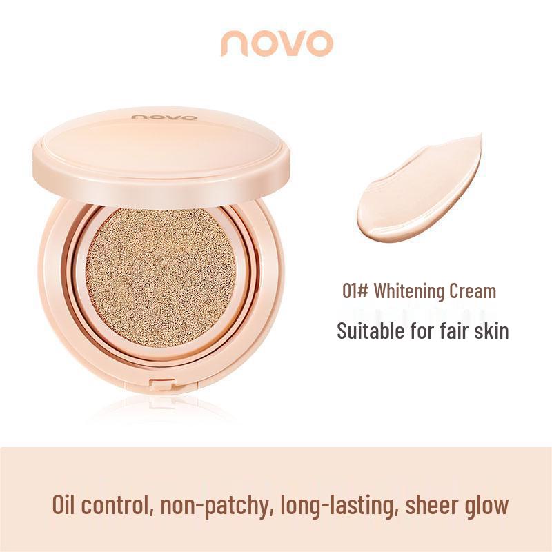 NOVO Velvety Matte Cushion Foundation: Long-Lasting, Oil-Control, Moisturizing, Waterproof BB Cream, No Smudge.