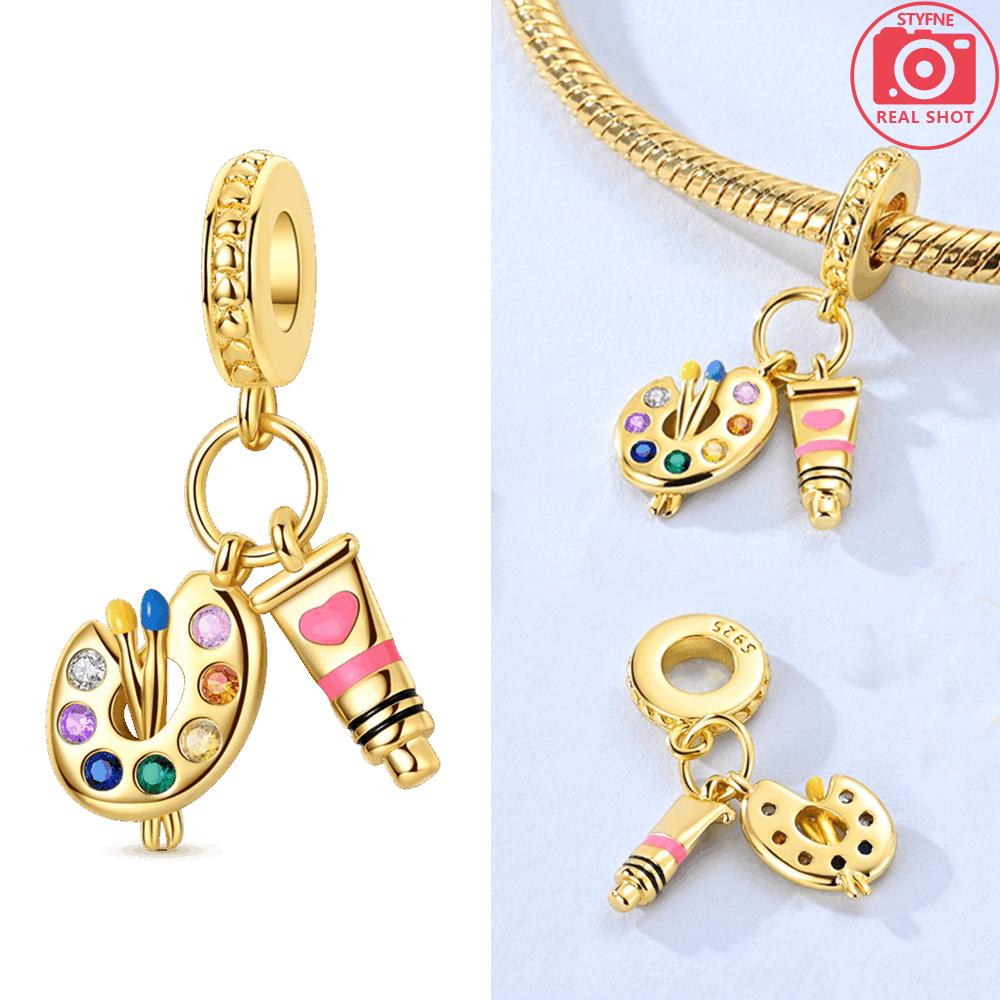 Pink Perfume Bottle Airplane Pendants Heart Cat Drawing Board Firefly Genuine Copper Bead Fits Bracelets Jewellery DoItYourself Women