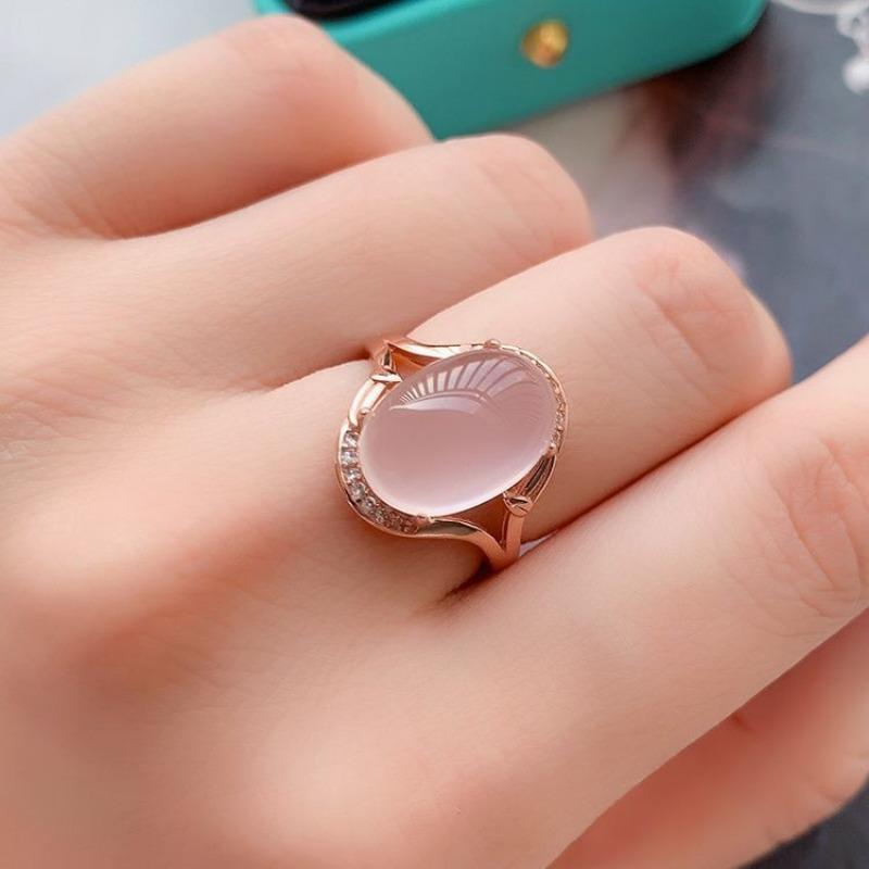

Классика, новинка, кольца из натурального льда, нежно-розовый халцедон для женщин, изысканное прозрачное овальное легкое роскошное кольцо, свадебные украшения resizable