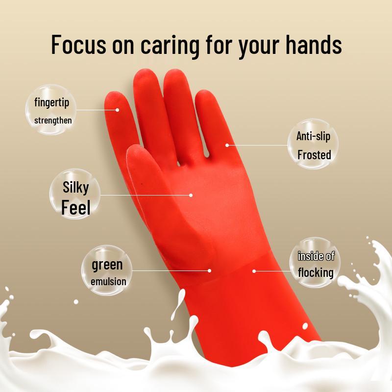 Extra Long Fleece-Lined Latex Gloves for Durable Kitchen and Cleaning Tasks