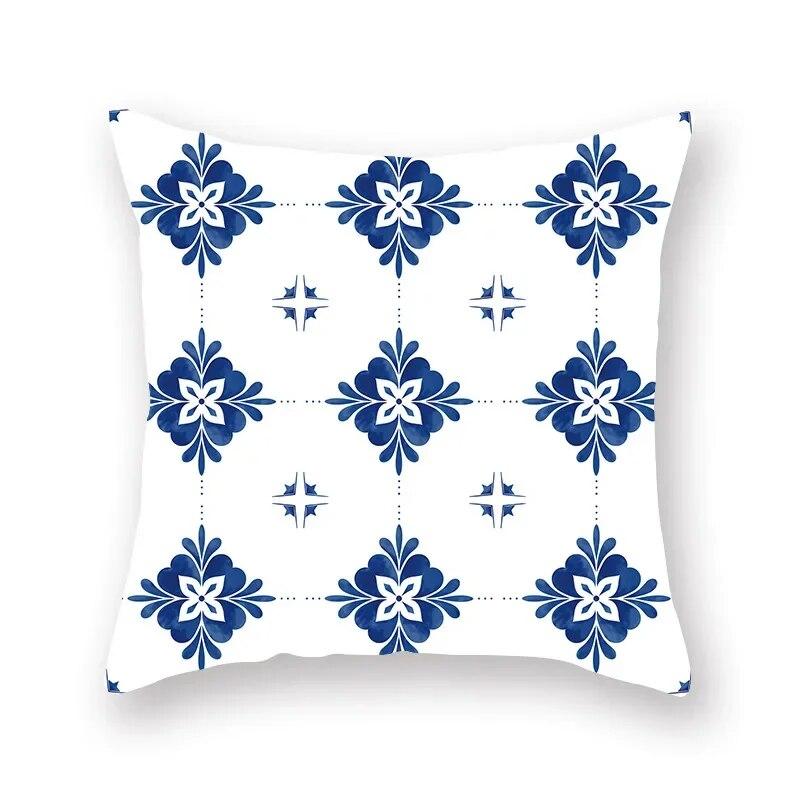 Blue Mandala Flower Geometric Print Pillowcase Living Room Sofa Bedroom Car Office Cushion Cover Home Decoration Ornament