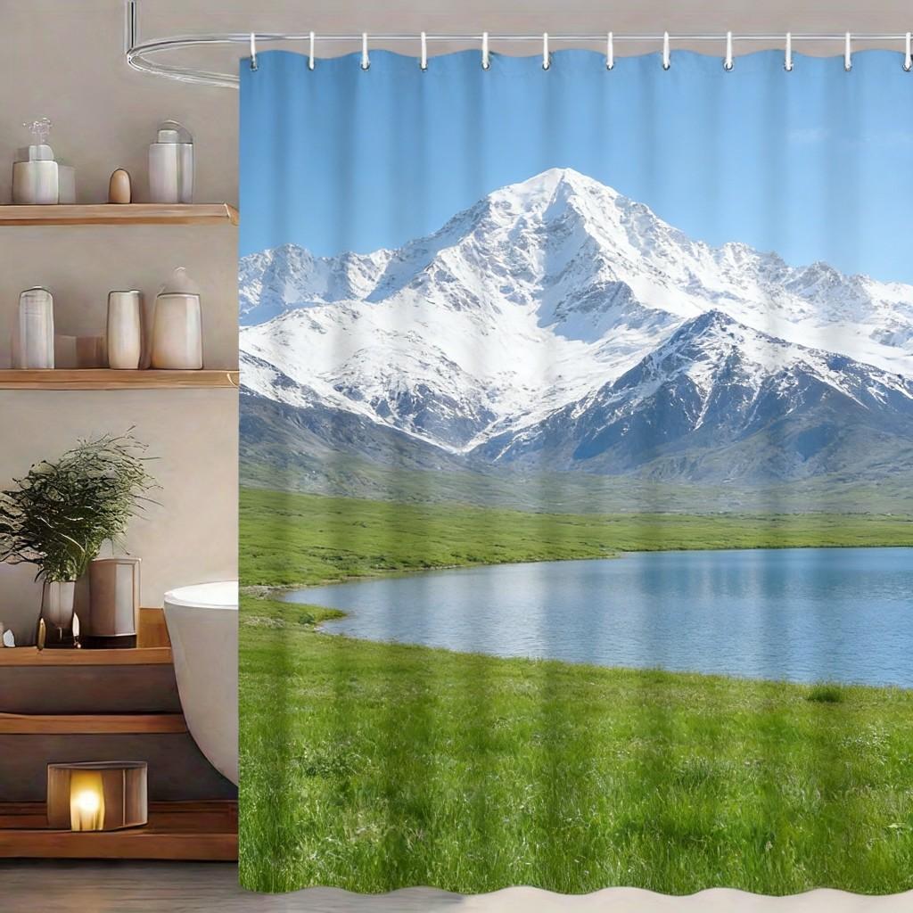 Lush Tropical Rainforest Stream with Giant Monstera Leaves Waterproof Shower Curtain for Bathroom Decor