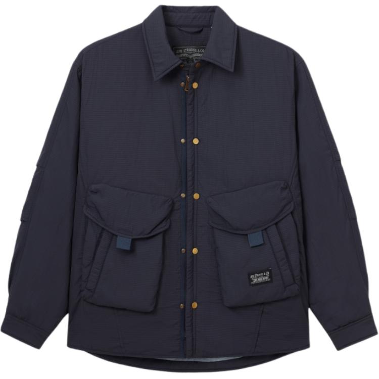 Levis Loose Comfortable Solid Color Zip Collar Long Sleeve Down Jacket Men Outerwear Blue 002NA-0001