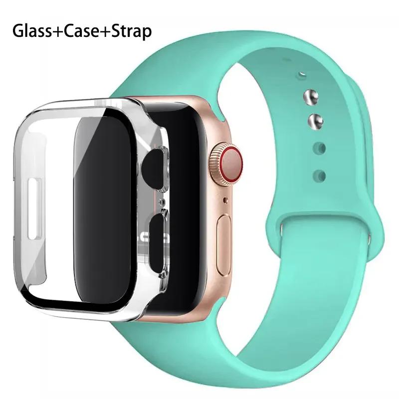 Szkło + etui + pasek do zegarka Apple Watch 44 mm 45 mm 42 mm 41 mm 40 mm 38 mm Silikonowy pasek do zegarka Bransoleta iWatch seria 8 9 7 6 5 4 3 SE