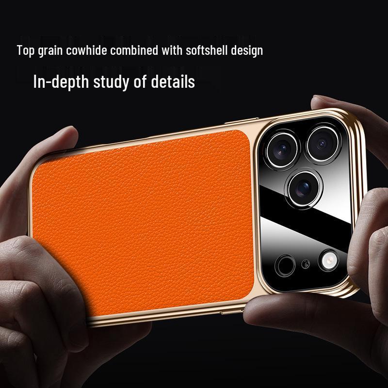 Luxury Electroplated Cowhide Protective Case for iPhone 17 Pro Max - Unisex, Soft Shell